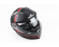 Шлем закрытый с откидным подбородком+очки SCO-158 S- ЧЕРНЫЙ матовый с серо-красным рисунком