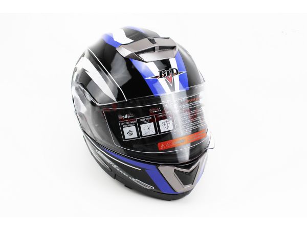 Шлем закрытый с откидным подбородком+очки BLD-160 S- ЧЕРНЫЙ с рисунком сине-белым