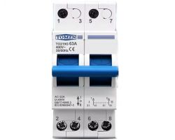 Трехпозиционный двухполюсный переключатель нагрузки Tomzn TO219G 2P 63A MTS  I-0-II 230/400В