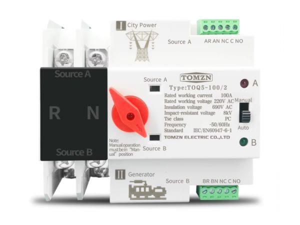 Автомат (переключатель) ввода резерва АВР Tomzn однофазный TOQ5-125/2P, 125A 220V
