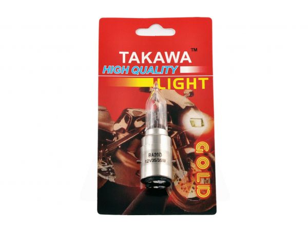 Лампа BA20D (2 уса)   12V 35W/35W   (белая, высокая, конусная)   (блистер)   TAKAWA