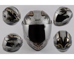 Шлем-интеграл   (mod:B-500) (size:XL, черно-серый, зеркальный визор, DARK ANGEL)   BEON