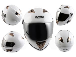 Шлем-интеграл   (mod:B-500) (size:XL, белый, зеркальный визор)   BEON