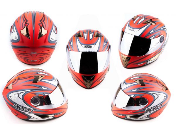 Шлем-интеграл   (mod:В-500) (size:XL, красный матовый, зеркальный визор, BLADE)   BEON