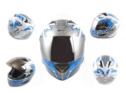 Шлем-интеграл   (mod:B-500) (size:XL, бело-синий, зеркальный визор, DARK ANGEL)   BEON