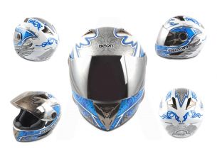 Шлем-интеграл   (mod:B-500) (size:L, бело-синий, зеркальный визор, DARK ANGEL)   BEON