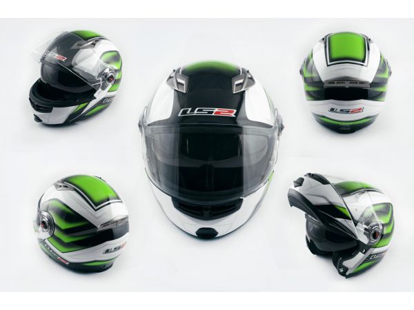 Шлем трансформер   (size:XL, бело-зеленый, + солнцезащитные очки)   LS-2