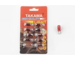 Лампа Т10 (безцокольная)   12V 3W   (габарит, приборы)   (красная)   TAKAWA