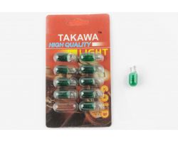 Лампа Т10 (безцокольная)   12V 3W   (габарит, приборы)   (зеленая)   TAKAWA