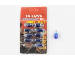 Лампа Т10 (безцокольная)   12V 3W   (габарит, приборы)   (синяя)   TAKAWA
