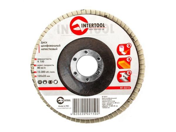 Диск шлифовальный лепестковый 125x22мм, зерно K150 INTERTOOL