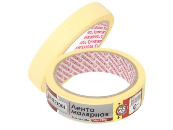 Лента малярная 25мм, 20м, желтая INTERTOOL