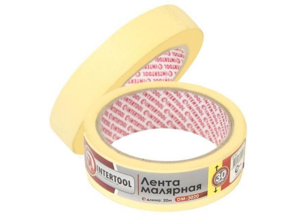 Лента малярная 30мм, 20м, желтая INTERTOOL