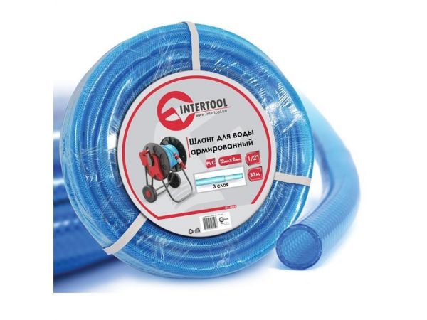 Шланг для воды 3-х слойный 1/2, 30 м, армированный PVC INTERTOOL