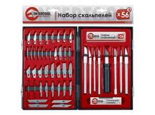 Набор скальпелей 56 ед. в пластиковом футляре INTERTOOL