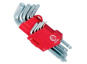 Набор Г-образных шестигранных ключей с шарообразным наконечником, 9 ед.,1,5-10 мм, Cr-V, 55 HRC Small INTERTOOL