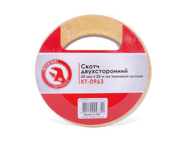Скотч двухсторонний 50 мм*25 м на тканевой основе INTERTOOL