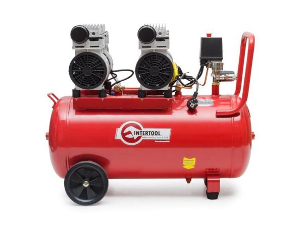Компрессор 50 л, 2х1.1 кВт, 220 В, 8 атм, 270 л/мин, малошумный, безмасляный, 4 цилиндра INTERTOOL