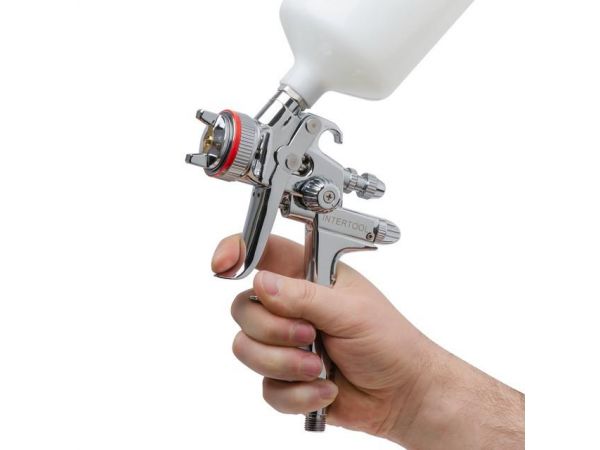 Краскопульт пневматический HVLP II профессиональный, форсунка 1.4мм, верхний пластиковый бачок 600 мл., 2бар INTERTOOL