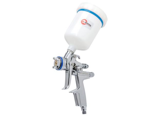 Краскопульт пневматический HVLP II профессиональный, форсунка 1.3мм, верхний пластиковый бачок 600 мл., 2бар INTERTOOL