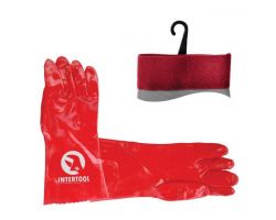 Перчатка маслостойкая х/б трикотаж покрытая PVC, 35 см (красная) INTERTOOL