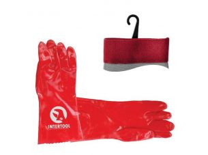 Перчатка маслостойкая х/б трикотаж покрытая PVC, 35 см (красная) INTERTOOL