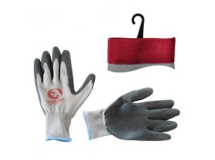 Перчатка белая вязанная синтетическая, покрытая серым рифленым латексом на ладони 10 INTERTOOL