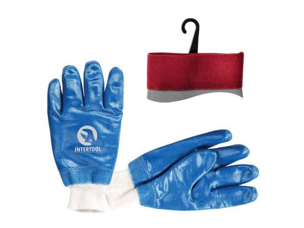 Перчатка маслостойкая х/б трикотаж покрытая нитрилом c вязаным манжетом 10,5 (синяя) INTERTOOL
