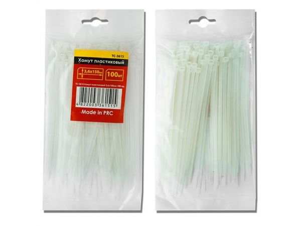 Хомут пластиковый 3,6x300 мм, (100 шт/упак), белый INTERTOOL